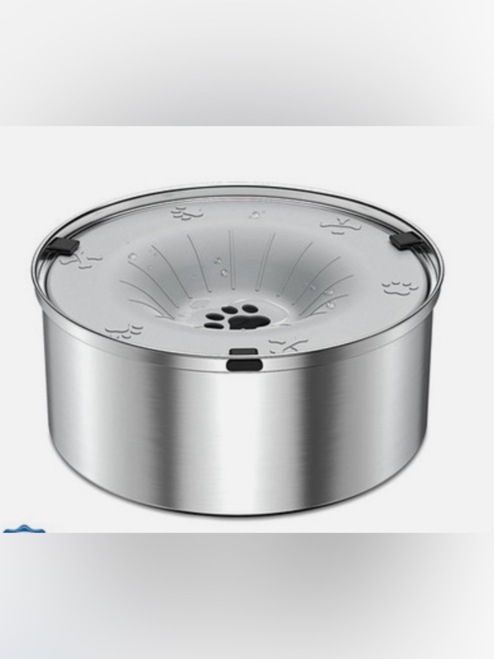 Stainless Steel Pet Water Fountain Bowl with Gray Silicone Top